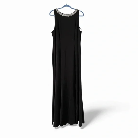 NWT Ieena for Mac Duggal Black Satin Embellished Neck Trumpet Gown Size 14 - Picture 3 of 9